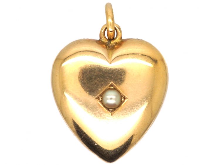 Edwardian 15ct Gold Heart Pendant set with a Natural Split Pearl