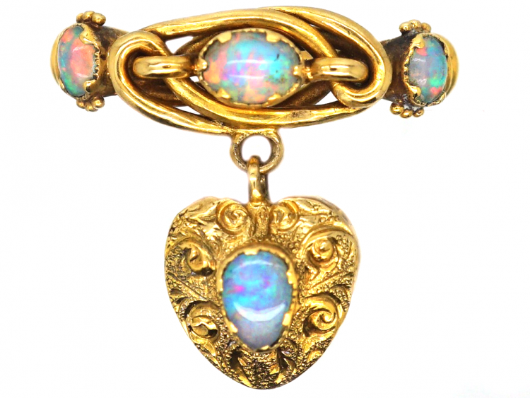 Early 19th Century 15ct Gold Lover's Knot & Heart Ring set with Opals