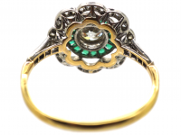 Art Deco 18ct Gold & Platinum, Emerald & Diamond Target Ring