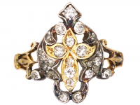 Victorian 18ct Gold & Silver Ring with Cross Motif set with Diamonds