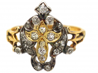 Victorian 18ct Gold & Silver Ring with Cross Motif set with Diamonds