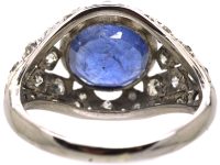 Early 20th Century 18ct White Gold, Sapphire & Diamond Ring with Cross Hatch Design