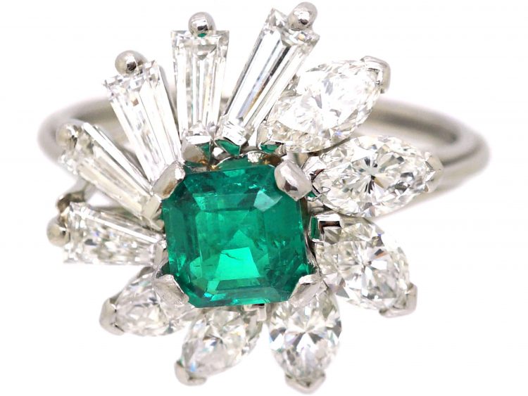 Mid 20th Century Ballerina Ring set with an Emerald & Diamonds