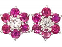 18ct White Gold, Ruby & Diamond Cluster Earrings