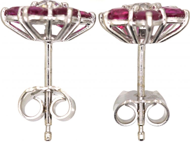 18ct White Gold, Ruby & Diamond Cluster Earrings