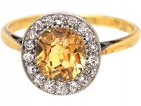 Edwardian 18ct Gold & Platinum, Topaz & Diamond Cluster Ring