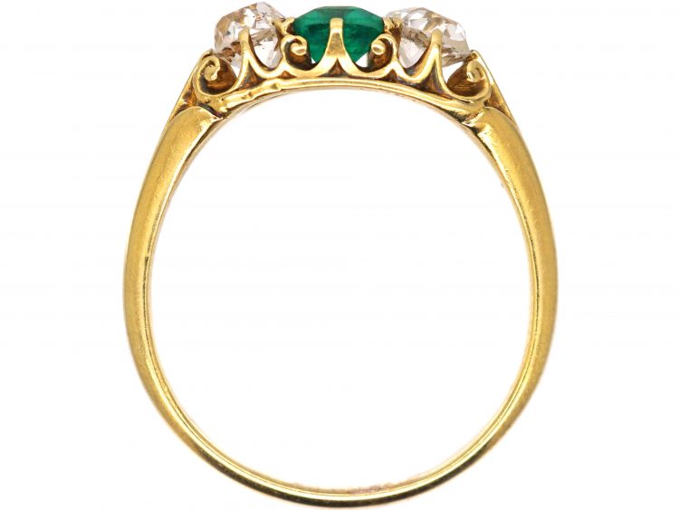 Victorian 18ct Gold, Three Stone Emerald & Diamond Ring