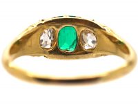 Victorian 18ct Gold, Three Stone Emerald & Diamond Ring