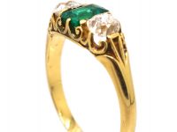 Victorian 18ct Gold, Three Stone Emerald & Diamond Ring