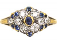 Victorian 18ct Gold & Silver, Sapphire & Diamond Cluster Ring