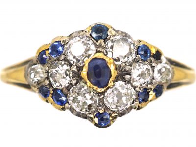 Victorian 18ct Gold & Silver, Sapphire & Diamond Cluster Ring