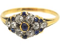 Victorian 18ct Gold & Silver, Sapphire & Diamond Cluster Ring