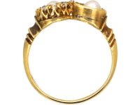 Edwardian 18ct Gold Twist Ring set with Diamonds & Natural Pearls