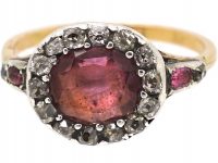 Georgian 15ct Gold & Silver, Pink Topaz, Diamond & Ruby Cluster Ring