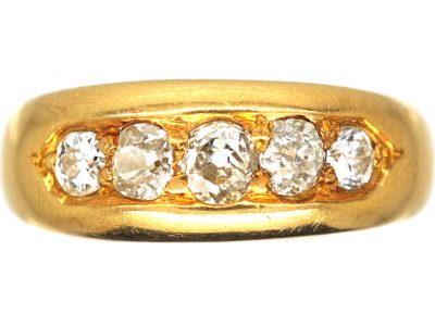 Victorian 18ct Gold Ring set with Five Old Mine Cut Diamonds