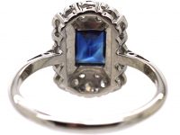 Art Deco 18ct White Gold & Platinum, Sapphire & Diamond Rectangular Ring