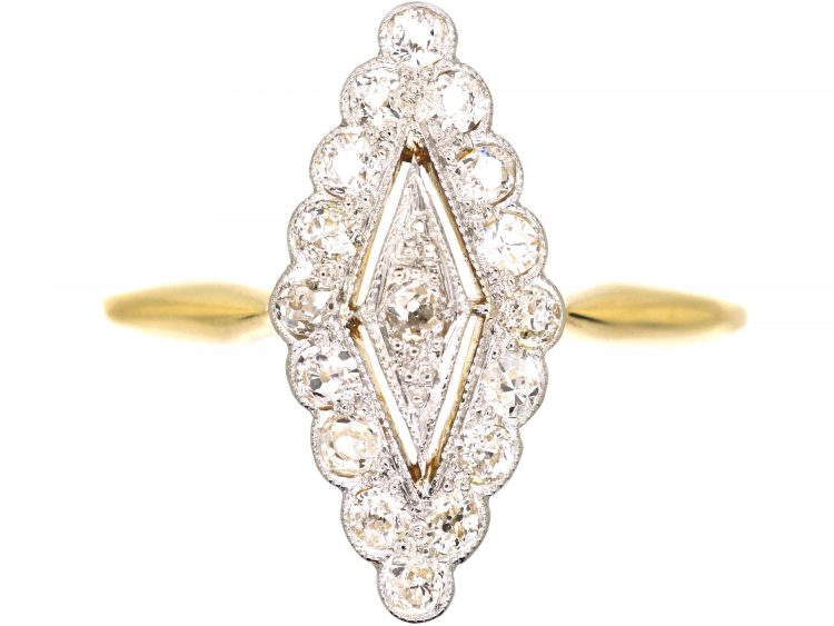 Edwardian 18ct Gold & Platinum Marquise Ring set with Diamonds