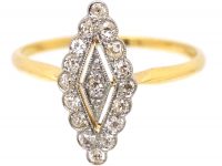 Edwardian 18ct Gold & Platinum Marquise Ring set with Diamonds