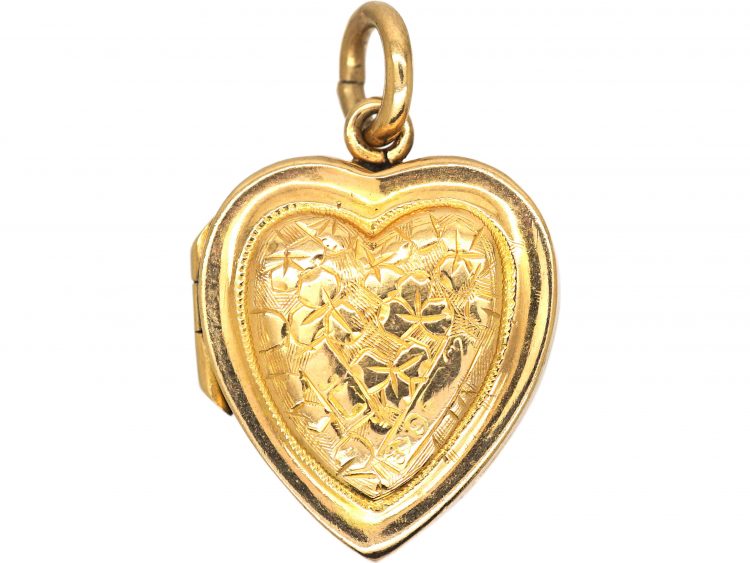 Edwardian 9ct Gold Heart Shaped Locket Engraved on Both Sides