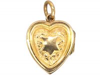 Edwardian 9ct Gold Heart Shaped Locket Engraved on Both Sides