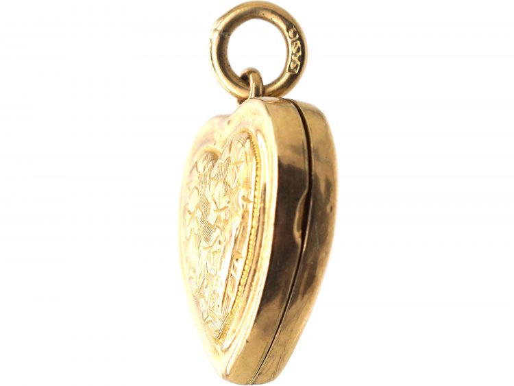 Edwardian 9ct Gold Heart Shaped Locket Engraved on Both Sides