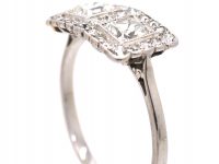 Early 20th Century Platinum Double Square Ring set with Two Princess Cut Diamonds