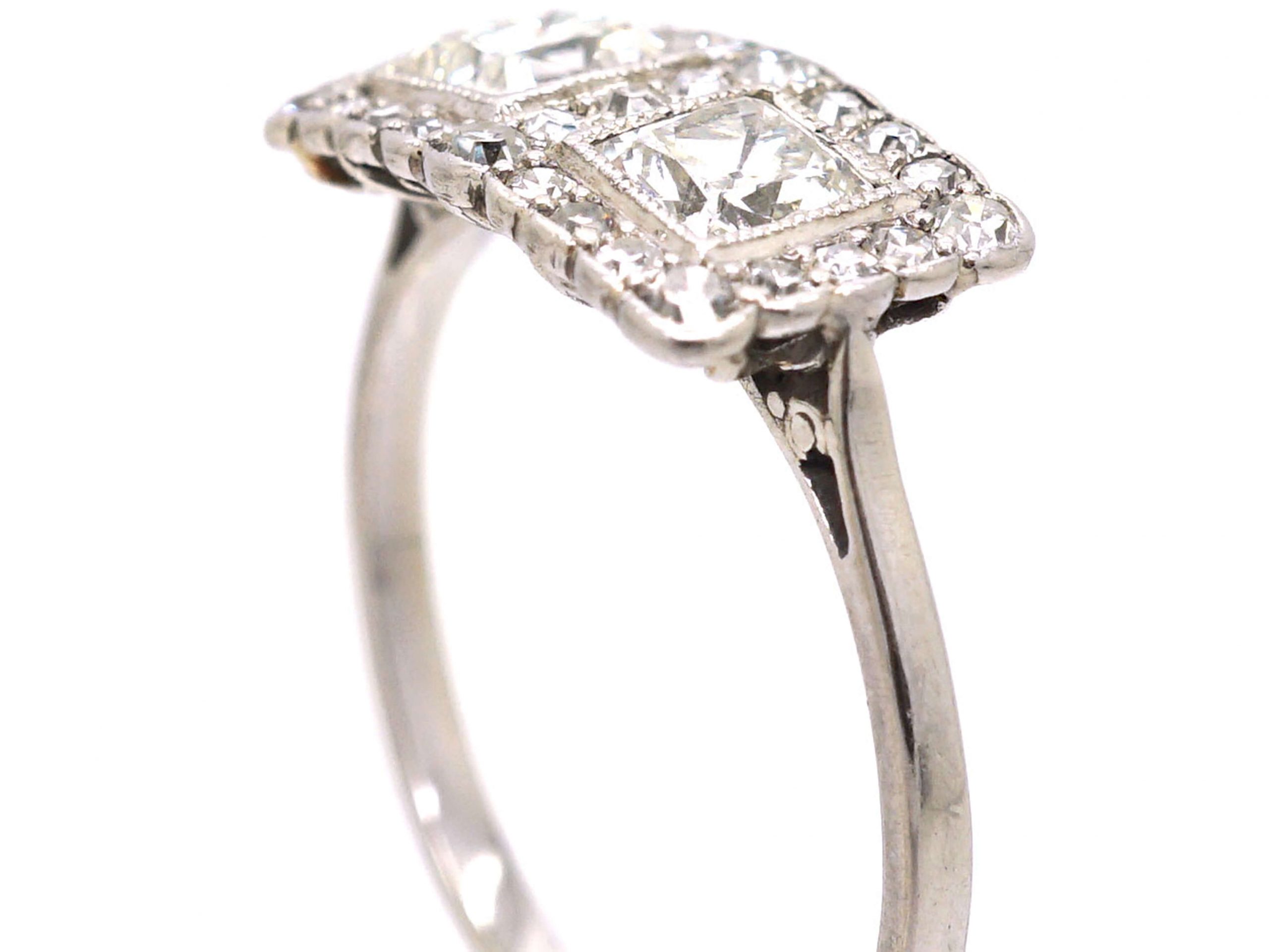 Two Square Ring Early 20th Century Platinum Double Square Ring set with Two Princess ...