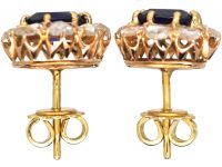 Victorian 18ct Gold Sapphire & Rose Diamond Cluster Earrings