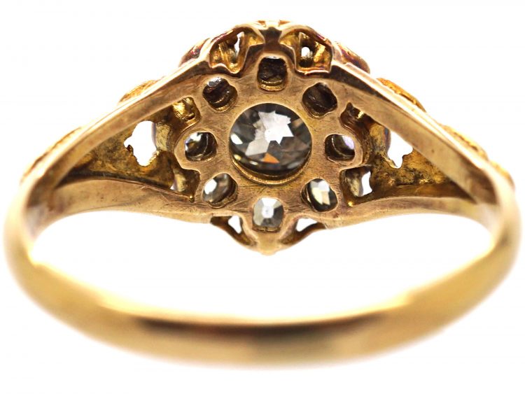 Regency 18ct Gold Diamond Cluster Ring with Ornate Shoulders