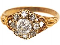 Regency 18ct Gold Diamond Cluster Ring with Ornate Shoulders