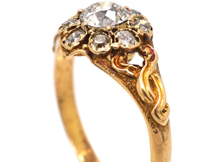 Regency 18ct Gold Diamond Cluster Ring with Ornate Shoulders