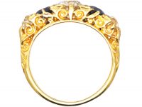 Victorian 18ct Gold, Five Stone Sapphire & Diamond Carved Half Hoop Ring