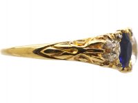 Victorian 18ct Gold, Five Stone Sapphire & Diamond Carved Half Hoop Ring