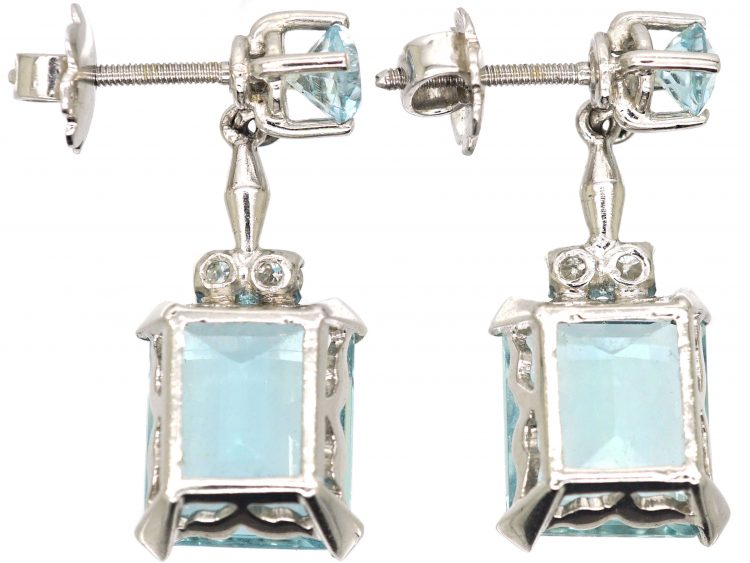 Retro 18ct White Gold Earrings set with Aquamarines & Diamonds