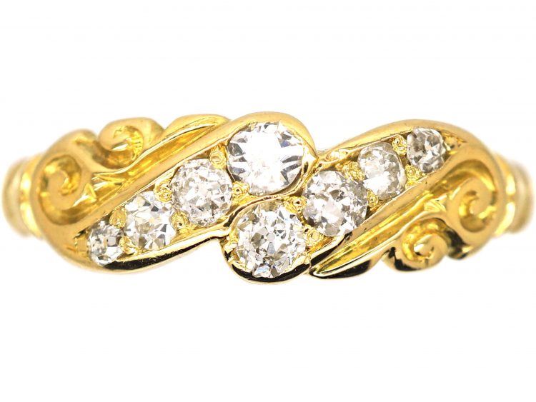 Edwardian 18ct Gold Two Row Diamond Crossover Ring