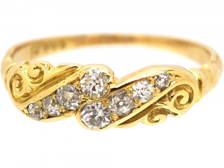 Edwardian 18ct Gold Two Row Diamond Crossover Ring