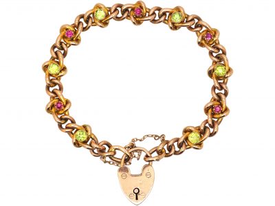 Edwardian 9ct Gold Knot Bracelet set with Peridots & Rubies