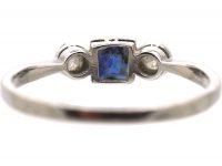 Edwardian Platinum, Square Cut Sapphire & Diamond Three Stone Ring