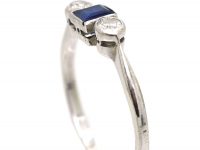 Edwardian Platinum, Square Cut Sapphire & Diamond Three Stone Ring