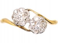 Edwardian 18ct Gold & Platinum Double Cluster Ring set with Diamonds