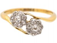 Edwardian 18ct Gold & Platinum Double Cluster Ring set with Diamonds