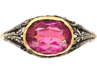 Late 19th Century French Import 18ct Gold & Silver Ring set with a Pink Tourmaline with Leaf Detail