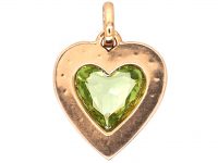 Edwardian 9ct Gold Heart Pendant set with a Peridot Surrounded by Natural Split Pearls