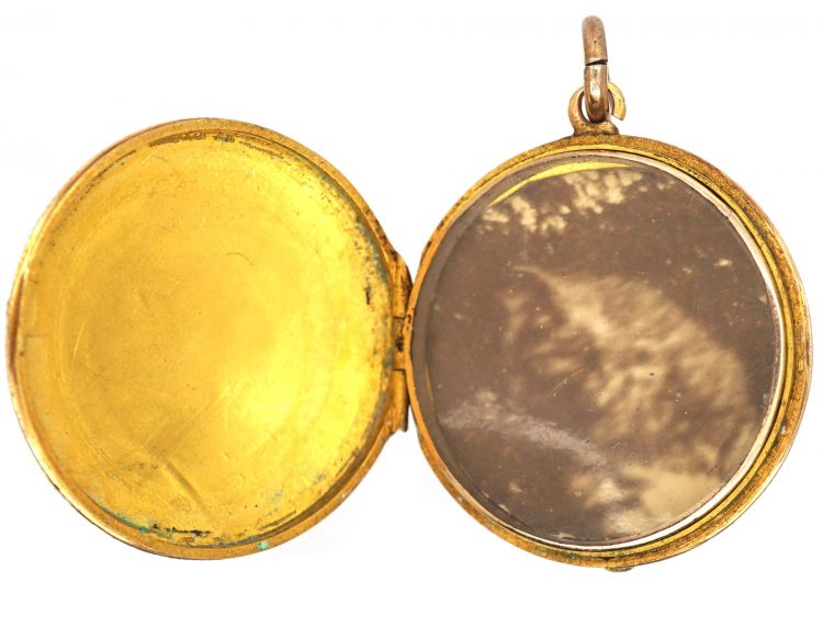 Georgian Three Colour Gold Round Locket set with Emeralds & Natural Split Pearls