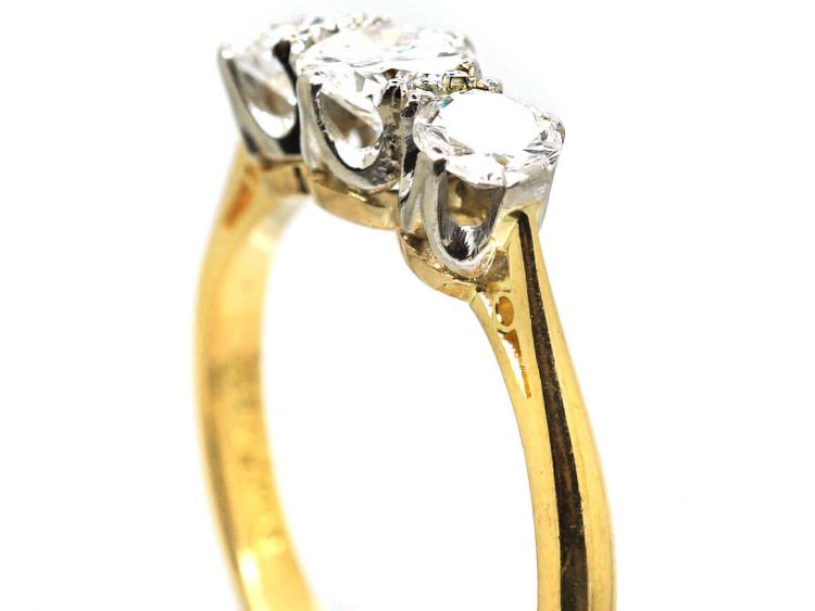 Early 20th Century 18ct Gold & Platinum, Three Stone Diamond Ring