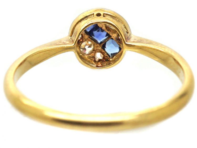 Art Deco 18ct Gold & Platinum, Cluster Ring Diagonally set with Sapphires & Diamonds