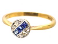 Art Deco 18ct Gold & Platinum, Cluster Ring Diagonally set with Sapphires & Diamonds