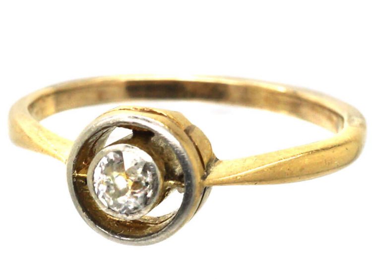 Art Deco 18ct Gold & Platinum Target Ring set with a Diamond