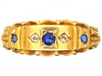 Edwardian 18ct Gold Ring set with Sapphires & Rose Diamonds