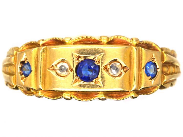 Edwardian 18ct Gold Ring set with Sapphires & Rose Diamonds